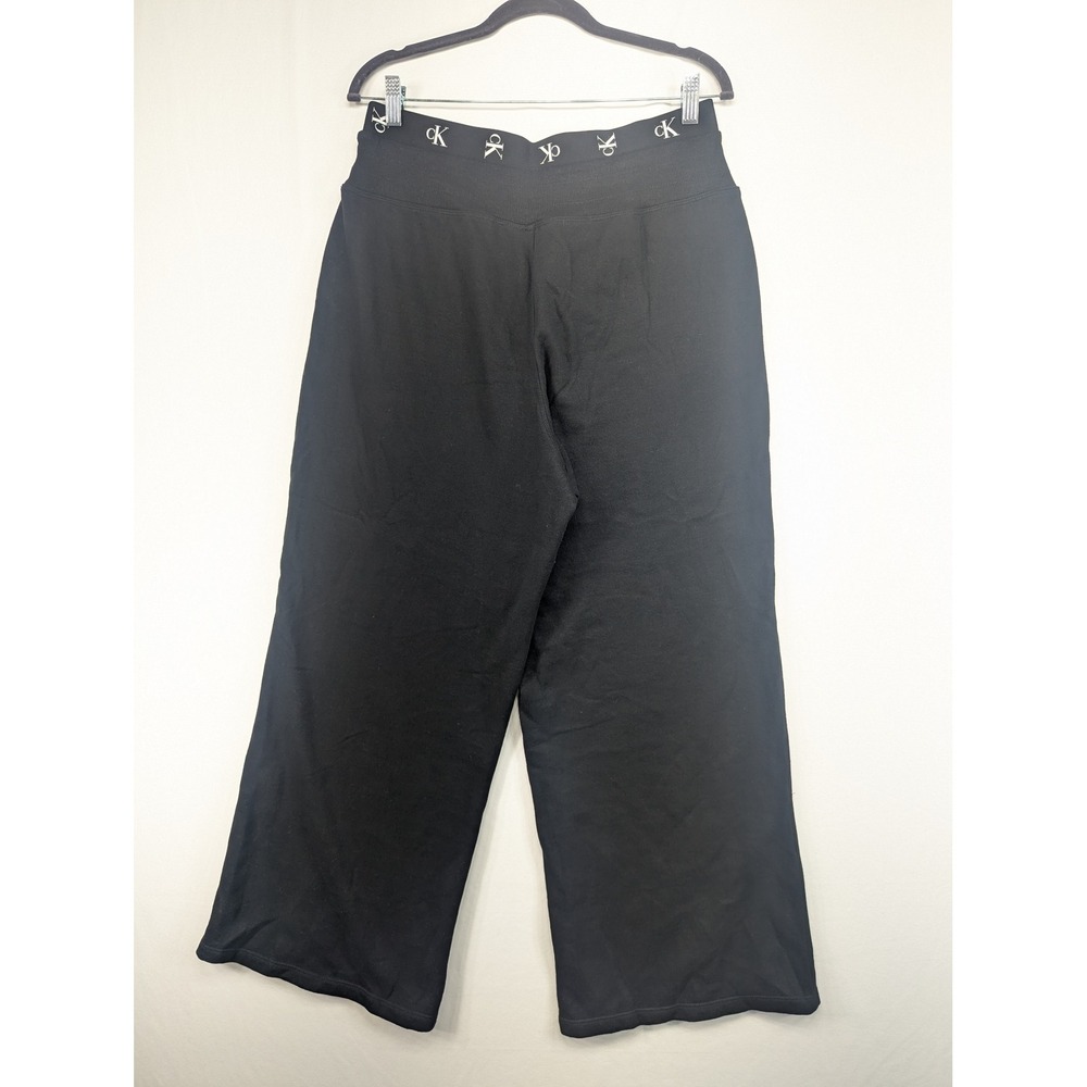 Calvin Klein Jeans Mens XL Black Wide Leg Logo Waistband Fleece Sweatpants Pants